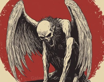Impresión de arte digital de Halloween de ángel caído demonio, generado por IA, arte de pared, descarga digital, impresiones de arte, imprimible, arte de terror, espeluznante,