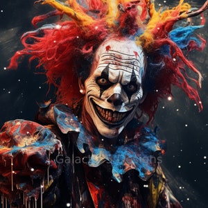 Psychedelic Carnival Clown Digital Print - AI Generated Horror Art - Printable Wall Art - Creepy Decor - Instant Download - Scary Clown Art