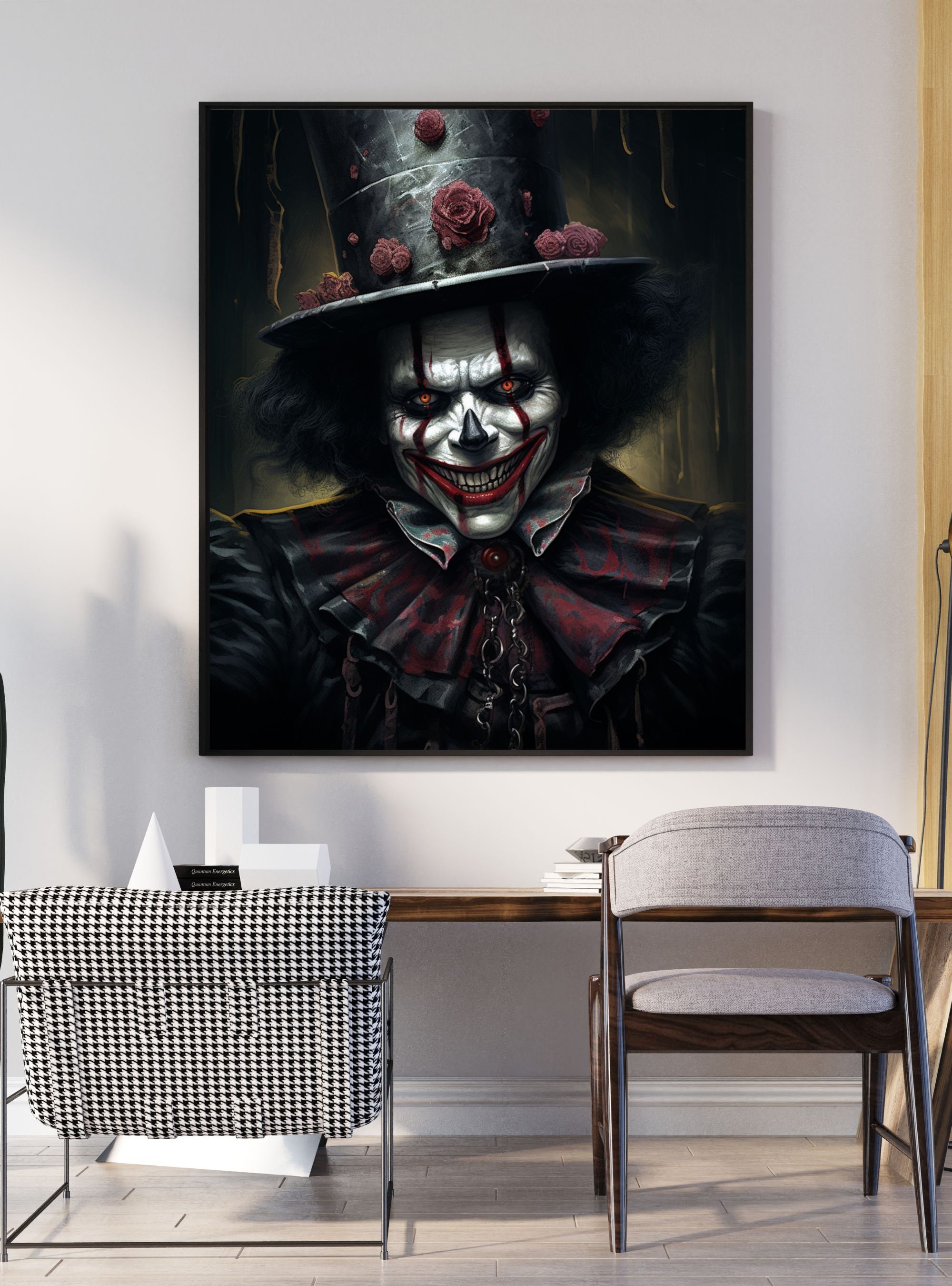 Gothic Carnival Clown Digital Art Print, AI Generated, Wall