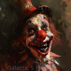 Carnival Clown Digital Print Illustration - Horror Art - Printable Wall Art - Creepy Decor - Instant Download - Scary Clown Art