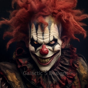 Evil Carnival Clown Digital Print - AI Generated Horror Art - Printable Wall Art - Creepy Decor - Instant Download - Scary Clown Art