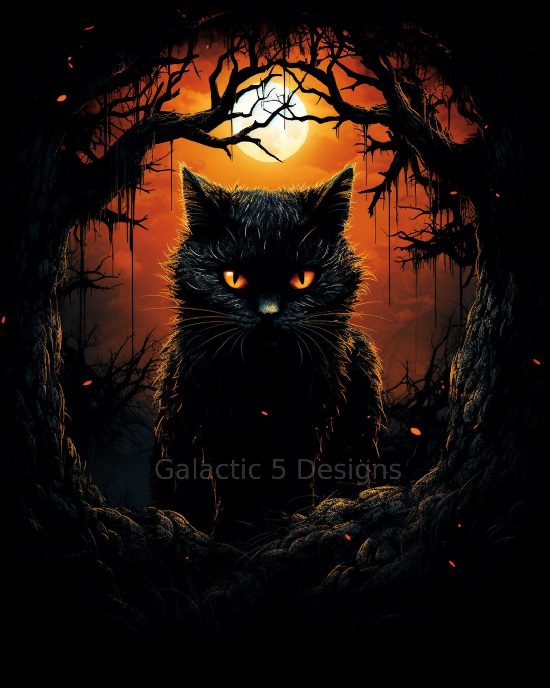 Black Cat Full Moon Digital Art Print, AI Generated, Wall Art, AI Art ...