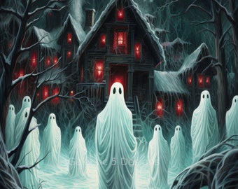 Winter Ghost Digital Download Art Print - AI Generated Wall Art - Printable Art - AI Art Prints -  Poster - Ghost Art  - Creepy Art