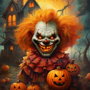 Halloween Clown Digital Print - AI Generated Horror Art - Printable Wall Art - Creepy Decor - Instant Download - Scary Clown Art