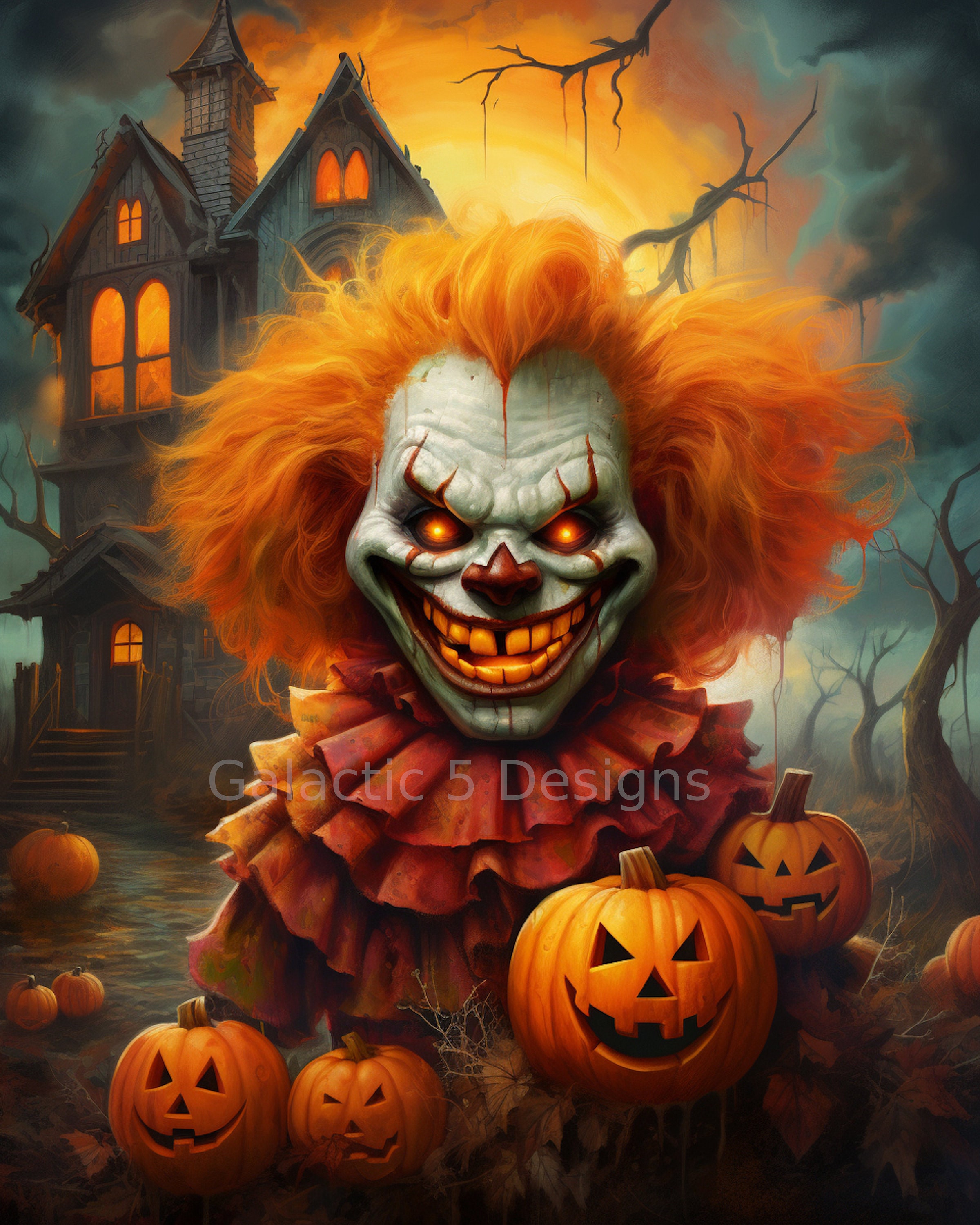 アート・デザイン・音楽 1000 Clowns: More or Less Visual Journey Halloween Clown Digital Print - AI Generated Horror Art