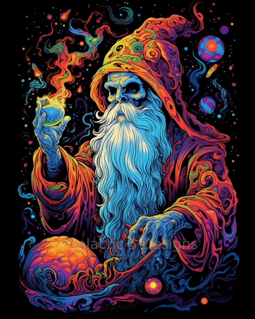 Psychedelic Zombie Wizard Digital Download Art Print - AI