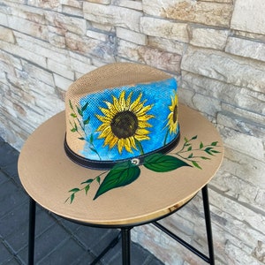 Sonnenblume Pflanze handgemalt Boho Handwerker Strohhut Geschenk