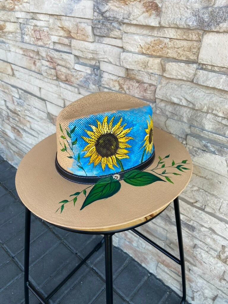 Painted Hat Art To Wear Bohemian Cottagecore Gardencore Sunflower Floral Flower Hat Yellow Sunflower Fairycore Fairy Costume  main image 2