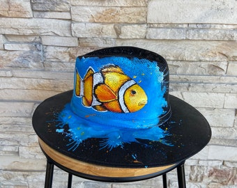 Clownfish Hand Painted Boho Artisan Straw Hat Gift