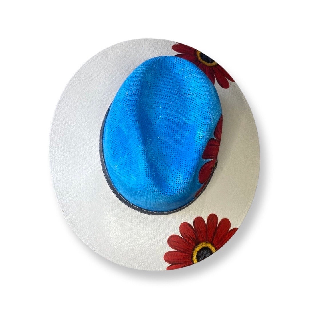 Flowered Hand Painted Boho Artisan Straw Hat Valentine display picture 3