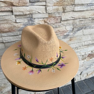 Flowered Hand Painted Boho Artisan Straw Hat Valentine's Day For Her