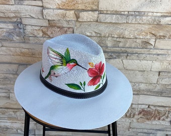 Flowered Hand Painted Boho Artisan Straw Hat Valentine display picture 3