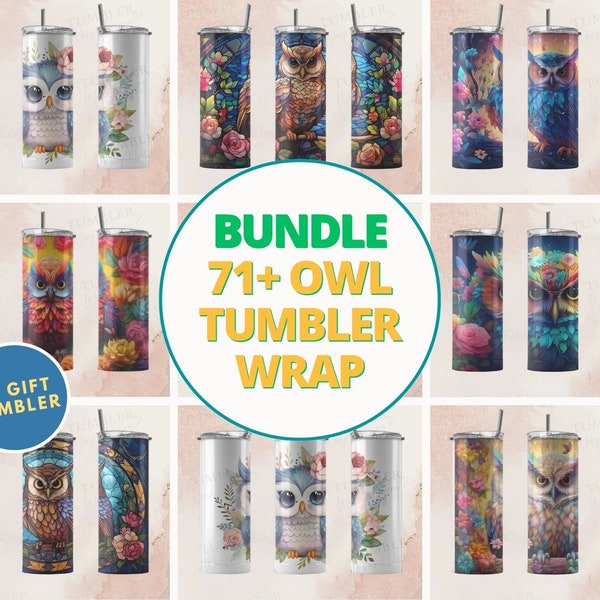 Bundle Owl Tumbler Bundle, 20 oz Skinny Tumbler Sublimation Design, Bright Neon, Digital Download, Straight & Tapered Tumbler Wrap PNG