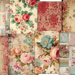 Big Bundle Shabby Journal, Digital paper A4, Junk Journal, Decoupage Papers, Scrapbook Paper in Floral Vintage Style, Commercial Use image 8