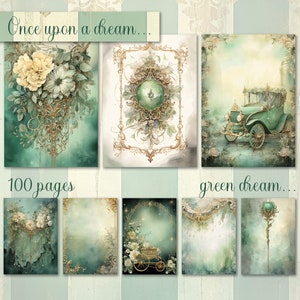 Big Bundle, Green Junk Journal Paper, Digital Download, Watercolor, Mixed Media, Pattern, Carriage, Castle, Music, Others