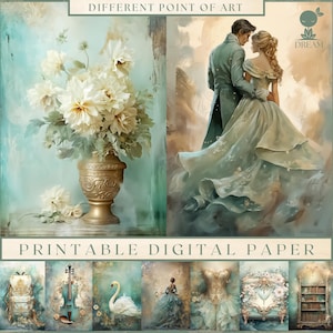 50 pagine doppie, Big Bundle, Turqoise Junk Journal Paper, Download digitale, Acquerello, Tecnica mista