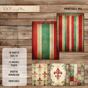 Printable Paper Green Red Theme, 25 Double Sheets, Big Bundle ...