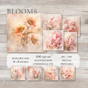 Rosa Blumen Papier Set - 20x20cm, 100 Blatt - Perfekt für Scrapbooking, Karten, Kunsthandwerk