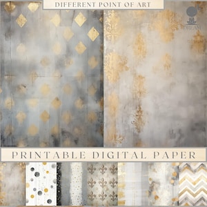 50 motifs doubles A4, 50 feuilles de motif damassé, rayures, points, textures vieillies, papier numérique A4, gris