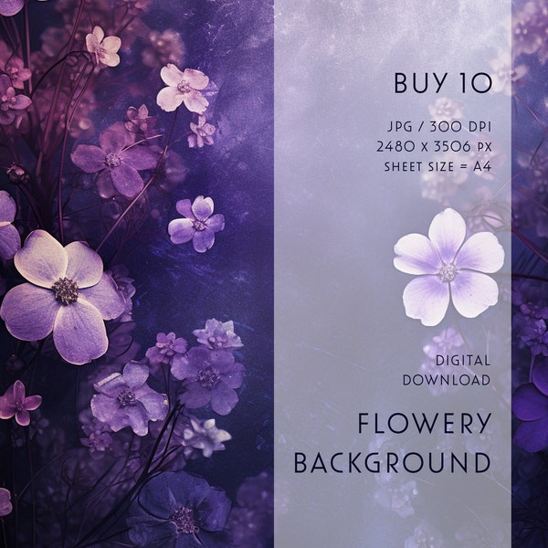 Small bundle 10 Floral Backdrop, Dark Purple, Commercial Use, A4