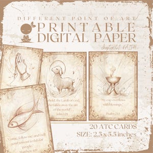 Cartes ATC avec citations bibliques et illustrations pour un journal indésirable, des tableaux de prière et d'autres travaux manuels en papier