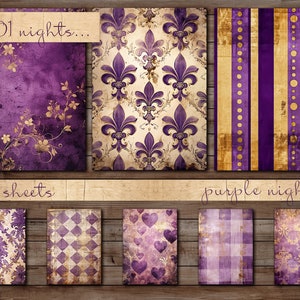 Printable Paper Purple Theme, 50 Sheets, Big Bundle Backgrounds,  Digital paper A4