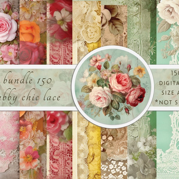 Big Bundle Shabby Journal, Papier numérique A4, Junk Journal, Papiers de découpage, Papier scrapbooking en dentelle style vintage, Utilisation commerciale