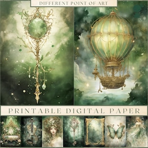 10 pages A4 doubles pour papier journal indésirable, téléchargement numérique, aquarelle, techniques mixtes, tons verts