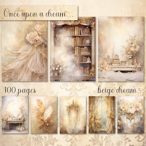 Big Bundle, Beige Junk Journal Paper, Digital Download, Watercolor, Mixed Media, Flowers, Princess, Swan, Music, Others, A4