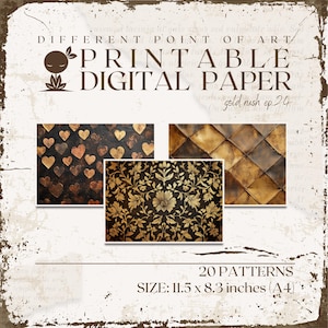 Printable Patterns in A4 size, brown and golden colors for scrapbooking, junk journaling or other paper crafts