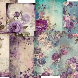 Big Bundle Shabby Journal, Digital paper A4, Junk Journal, Decoupage Papers, Scrapbook Paper in Floral Vintage Style, Commercial Use image 4
