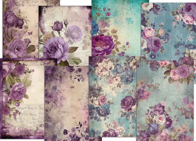 Big Bundle Shabby Journal, Digital paper A4, Junk Journal, Decoupage Papers, Scrapbook Paper in Floral Vintage Style, Commercial Use image 4
