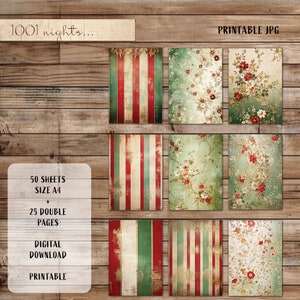 Printable Paper Green Red Theme, 25 Double Sheets, Big Bundle ...