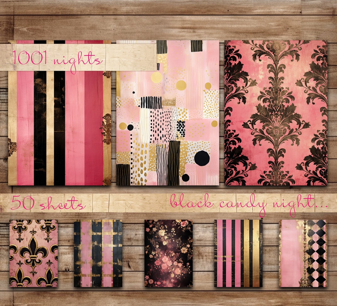 Printable Paper Black Pink Theme, 50 Sheets, Big Bundle Backgrounds ...