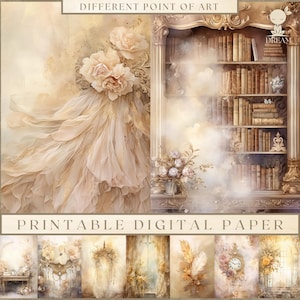 50 pagine doppie A4 per carta da giornale spazzatura, download digitale, acquerello, tecniche miste, toni beige