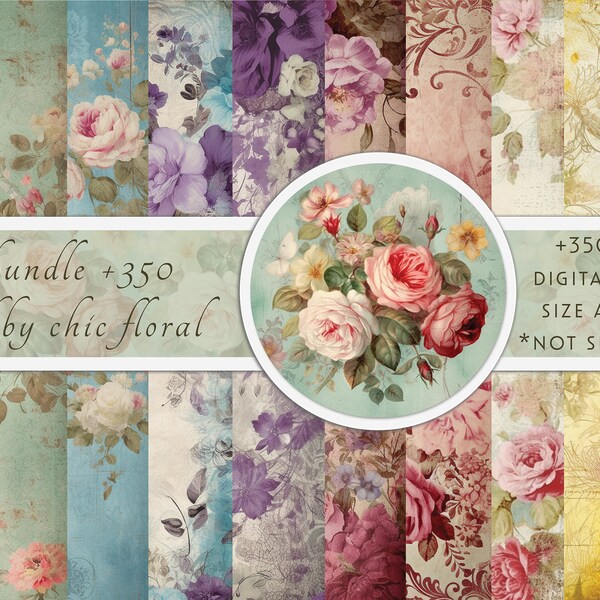 Big Bundle Shabby Journal, Digital paper A4, Junk Journal, Decoupage Papers, Scrapbook Paper in Floral Vintage Style, Commercial Use