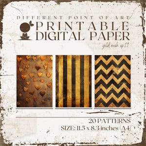 Printable Patterns in A4 size, brown and golden colors for scrapbooking, junk journaling or other paper crafts