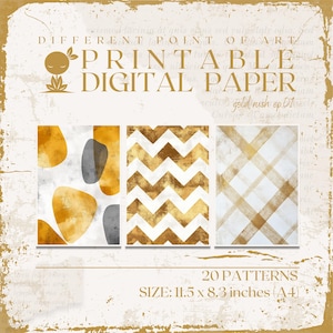 Printable Patterns in A4 size, white and golden colors for scrapbooking, junk journaling or other paper crafts