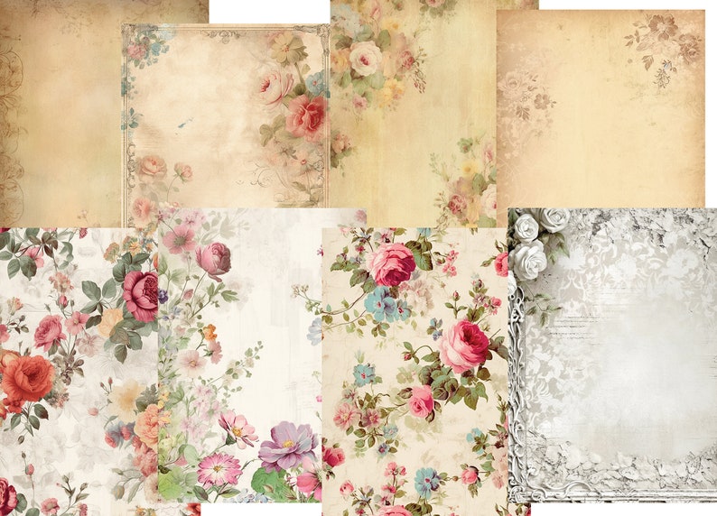 Big Bundle Shabby Journal, Digital paper A4, Junk Journal, Decoupage Papers, Scrapbook Paper in Floral Vintage Style, Commercial Use image 9