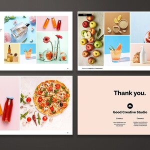 Creative Pitch Deck and Proposal Template for Photographers and Creative Businesses. Client List, Portfolio, Contact pages.
