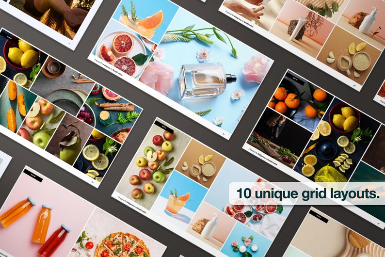 Creative Pitch Deck and Proposal Template for Photographers and Creative Businesses. Portfolio grids and pages.