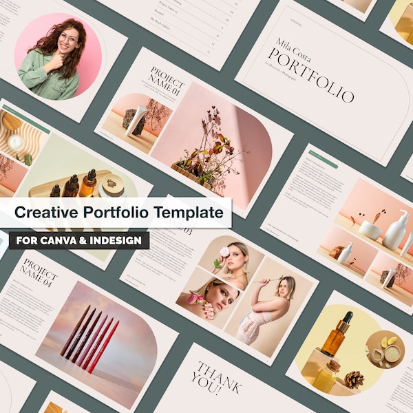 Arches | Portfolio Presentation Template for Photographers, Designers, and Creative Professionals. Templates for InDesign and Canva.