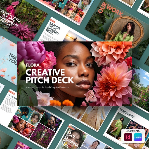 Flora | Premium Pitch Deck & Proposal Template for InDesign and Canva. Designed for Photographers and Creative Professionals.
