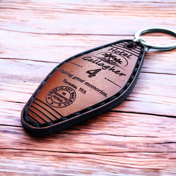 Personalized Hotel Keychain. Hand Stitched Custom Leather Hotel Keychain. Personalized Hotel Key Tag. Motel Keychain With Logo.