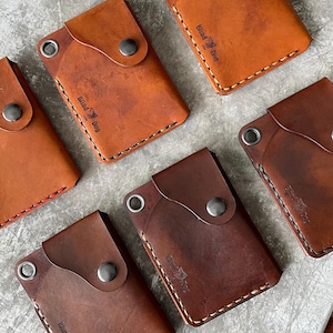 Cartera minimalista de cuero - Cartera fina de cuero - Cartera con cadena de motociclista - Tarjetero de cuero - Cartera EDC - Cartera de uso diario - Cartera para hombre