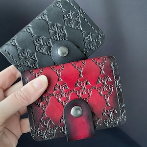 Cartera de cuero con estampado de calavera para mujer, estilo steampunk, regalo hecho a mano, accesorio de cosplay
