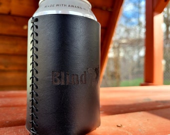 Personalized leather can cooler. Personalized drink holder. Custom logo can cooler. Can cozie. Logo drink holder. Groomsman gifts.