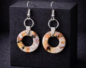 Pendientes colgantes de resina metálica cálida / Diseño circular brillante