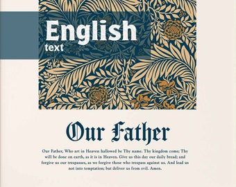 Padre Nuestro - Oración católica en inglés, cartel católico, arte de la pared católica, decoración del hogar católico, regalo de RICA, regalo de Navidad católico