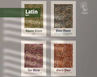 Impresiones de oración católica latina - Conjunto de 4, cartel católico, arte de la pared católica, decoración del hogar católico, regalo de RICA, Pascua, Navidad, regalo de bautismo